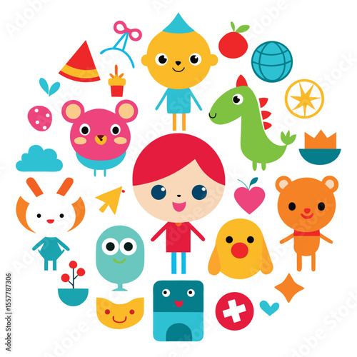 colorful children icon collection set of fun moments colorfull Vector illustration