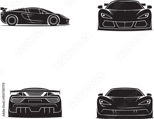  Set of Super Car silhouette vector illustration isolated On Transparent Background 