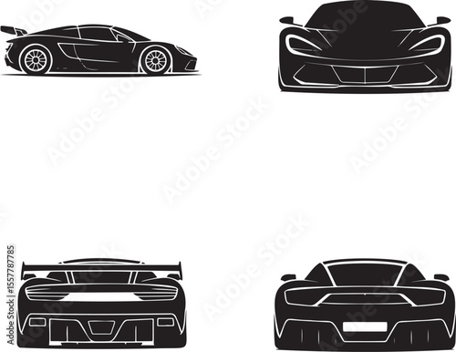 Set of Super Car silhouette vector illustration isolated On Transparent Background 