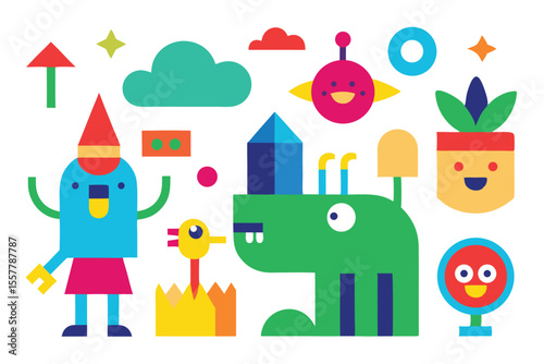 creative colorful cartoon characters and scenes for fun colorfull Vector illustration