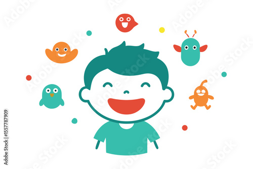 creative sketch icons with joyful kid emotions and happiness colorfull Vector illustration
