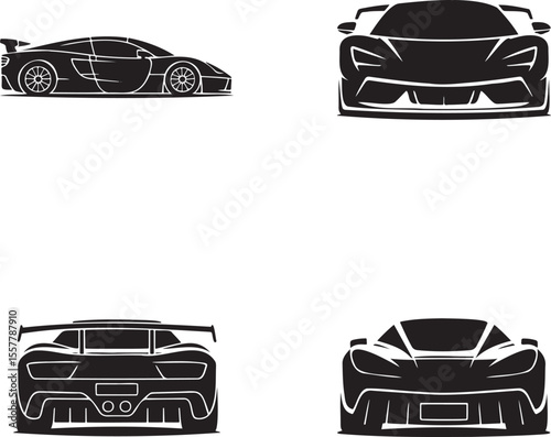  Set of Super Car silhouette vector illustration isolated On Transparent Background 