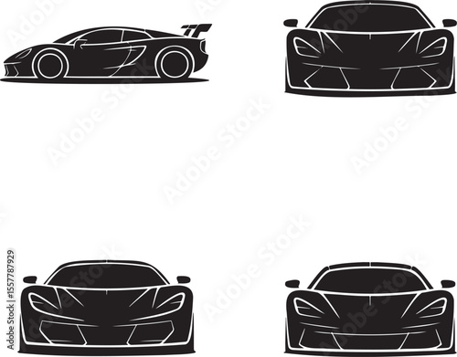  Set of Super Car silhouette vector illustration isolated On Transparent Background 