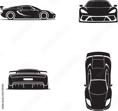  Set of Super Car silhouette vector illustration isolated On Transparent Background 