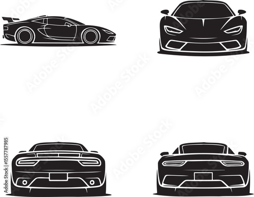  Set of Super Car silhouette vector illustration isolated On Transparent Background 