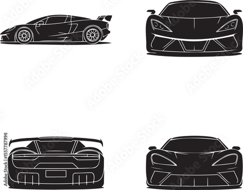  Set of Super Car silhouette vector illustration isolated On Transparent Background 