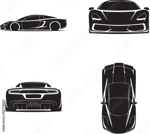  Set of Super Car silhouette vector illustration isolated On Transparent Background 