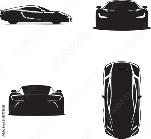  Set of Super Car silhouette vector illustration isolated On Transparent Background 
