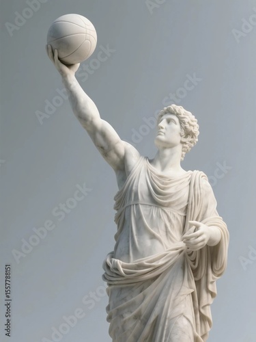 Side‑Profile of Classical Marble Athlete Reaching for Basketball