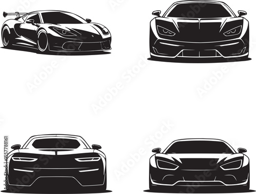  Set of Super Car silhouette vector illustration isolated On Transparent Background 
