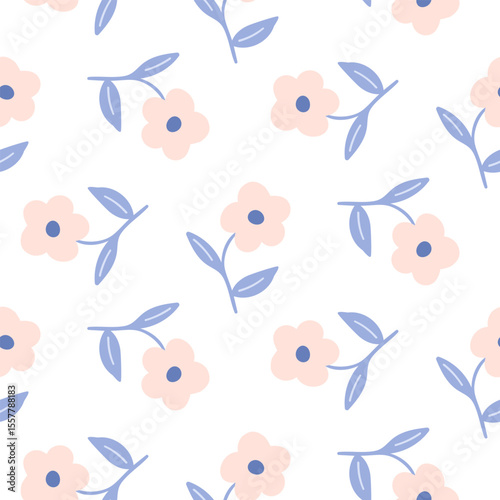 Seamless pattern of hand drawn wild doodle flowers on isolated background. Design for mother’s day, springtime and summertime celebration, scrap booking, wedding invitation, textile, home decor.