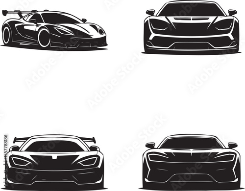  Set of Super Car silhouette vector illustration isolated On Transparent Background 