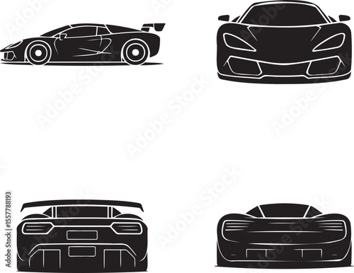  Set of Super Car silhouette vector illustration isolated On Transparent Background 
