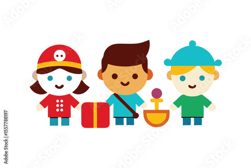 Creative storytelling icon collection with kids activity colorful Vector illustration