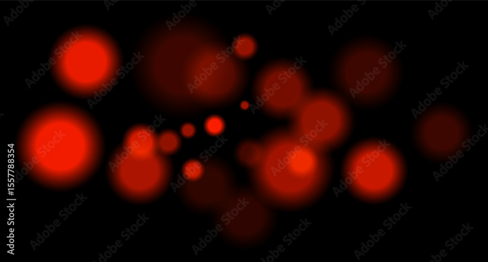 Red blurred bokeh circles on black background with soft glow, imitating distant lights or defocused highlights in low-light environment.