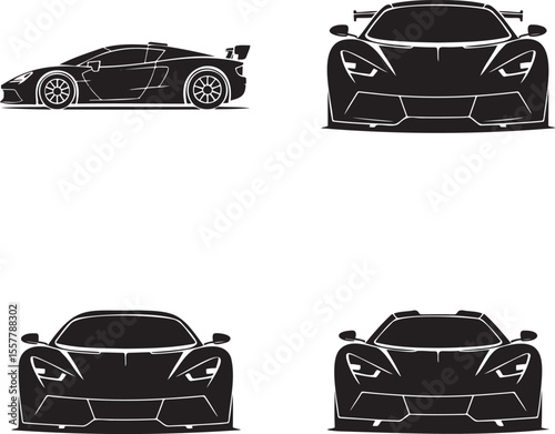  Set of Super Car silhouette vector illustration isolated On Transparent Background 