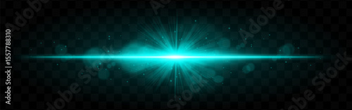 Light burst. Teal radiant glow with burst rays and soft floating sparkles on checkered transparent background, suitable for sci-fi themes.