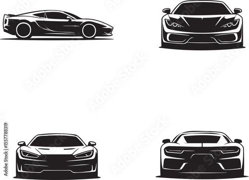  Set of Super Car silhouette vector illustration isolated On Transparent Background 
