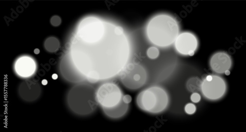 White glowing bokeh with layered circle particles and blur effect on black backdrop. Creates a dramatic, energetic visual for digital compositions.