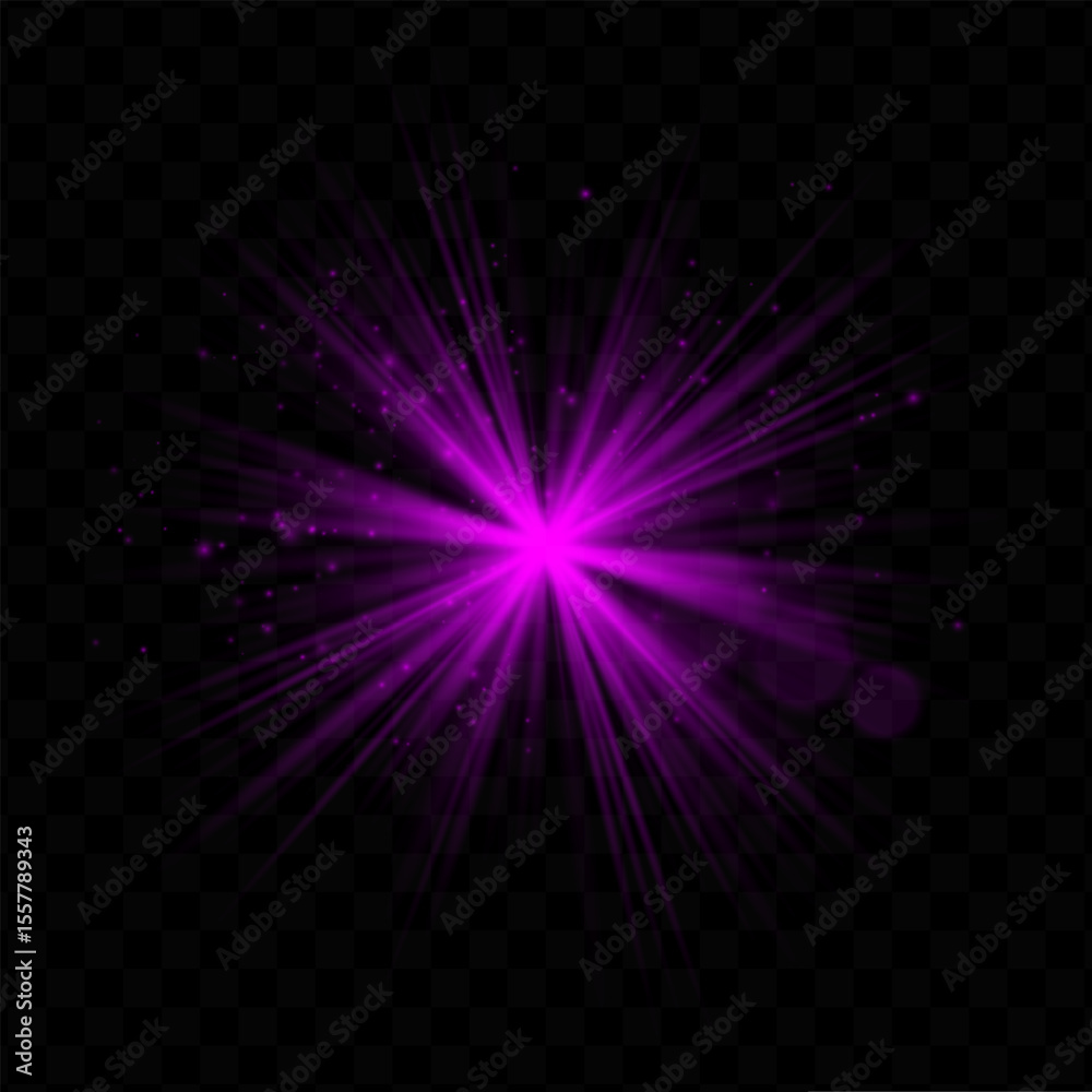 Obraz premium Light burst. Pink radial flash with sparkles and transparent glow, ideal for tech, fantasy, or magical visuals and dynamic user interfaces.