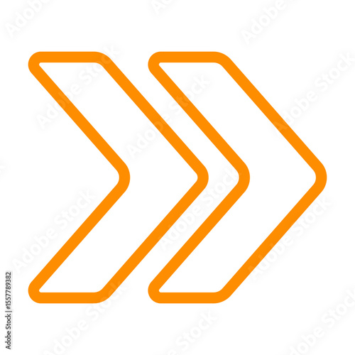 Double chevron icon. Outlined arrows pointing right, representing forward motion, fast-forward, navigation, or directional flow in user interfaces.