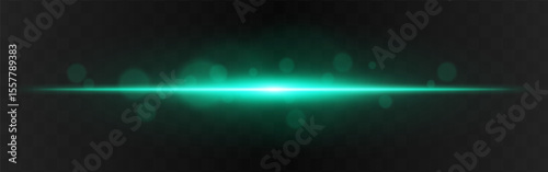 Light burst. Blue horizontal glow with radial flare and soft particles on dark transparent background, suitable for tech or sci-fi visuals.