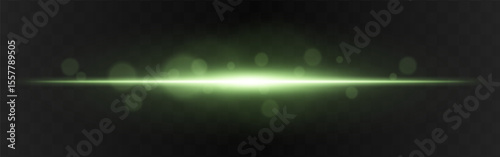 Light burst. Green horizontal glow with radial flare and soft particles on dark transparent background, suitable for tech or sci-fi visuals.