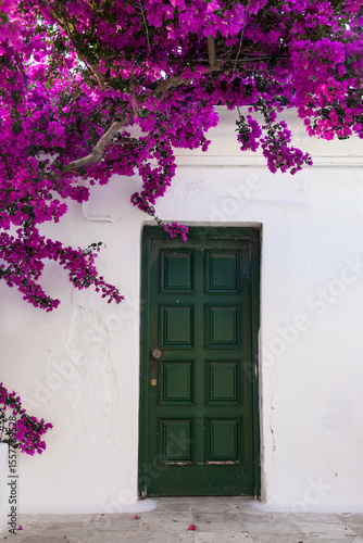 Greek monastery door with flowers