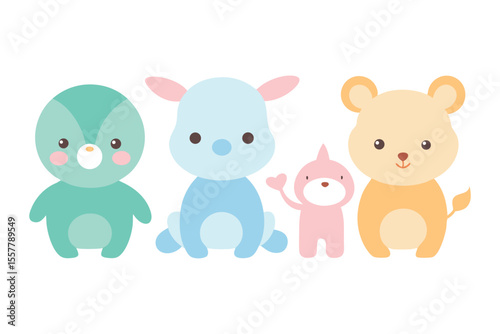 icon collection of baby animals and toddlers in social settings colorfull Vector illustration