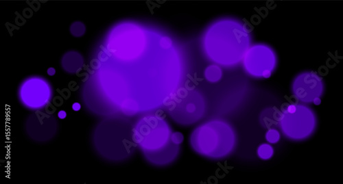 Purple glowing bokeh with layered circle particles and blur effect on black backdrop. Creates a dramatic, energetic visual for digital compositions.