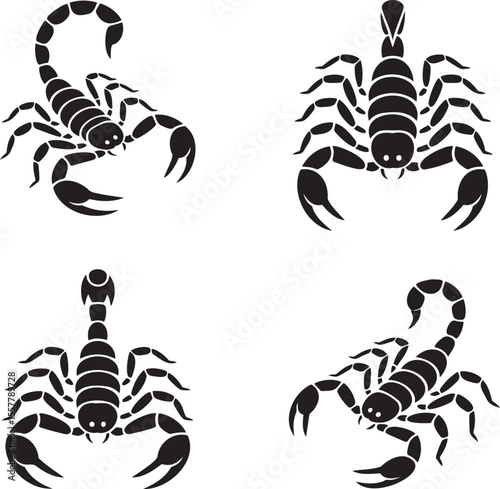 Set of Scorpion silhouette vector illustration isolated On Transparent Background 