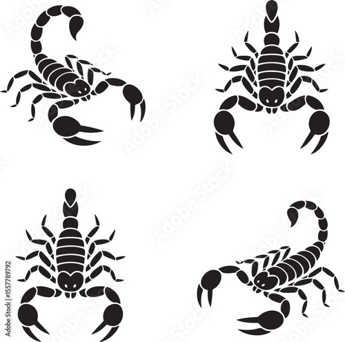 Set of Scorpion silhouette vector illustration isolated On Transparent Background 