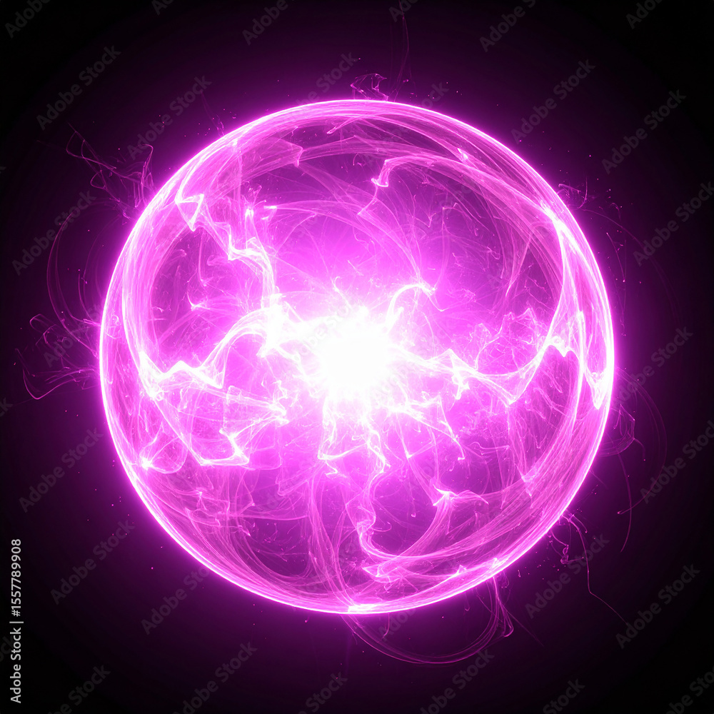 Glowing pink sphere of plasma energy. Electric ball. Abstract luminous orb radiating ethereal glow Glowing pink sphere of plasma energy. Electric ball. Abstract luminous orb radiating ethereal glow