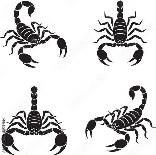 Set of Scorpion silhouette vector illustration isolated On Transparent Background 