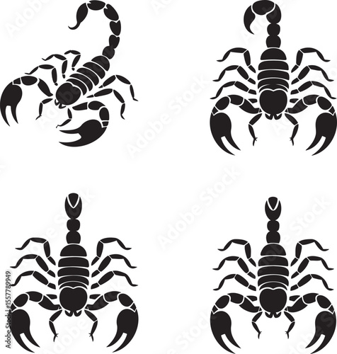 Set of Scorpion silhouette vector illustration isolated On Transparent Background 