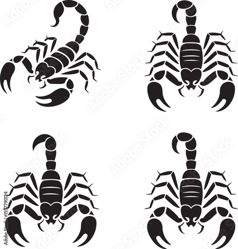 Set of Scorpion silhouette vector illustration isolated On Transparent Background 