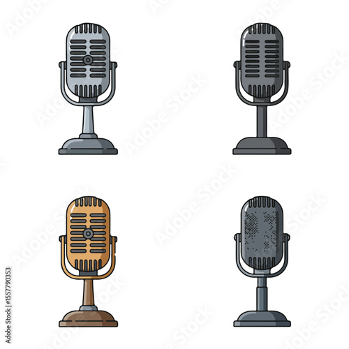 Collection of vintage microphone vector art with various styles and colors