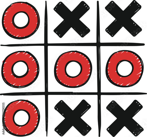 Doodle tic tac toe game illustration with circles and crosses