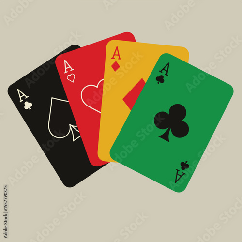 Four aces poker hand in different colors suits gambling concept