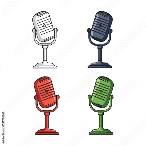 Retro microphones vector illustration in white blue red and green