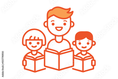 line art of kids reading books telling stories colorfull Vector illustration