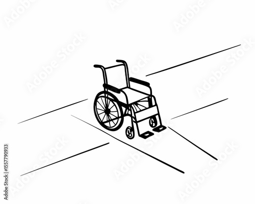 Clean minimalistic illustration of a wheelchair on a white background with linear perspective lines for a visual effect.