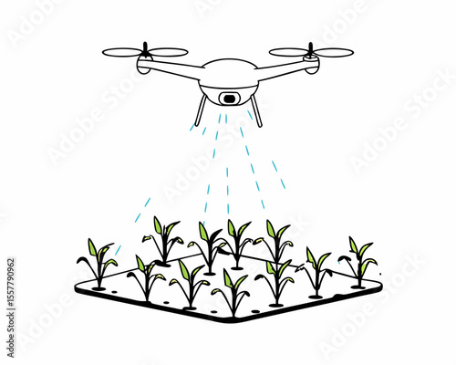 Innovative drone technology watering crops and cultivating smart agriculture with modern farming concepts