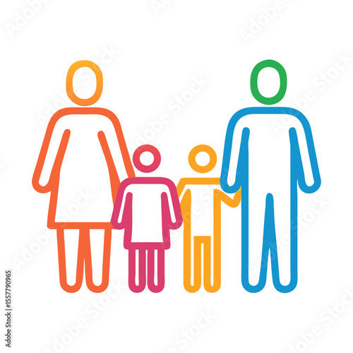 Modern Family Icon – Colorful Vector of Parents with Two Kids