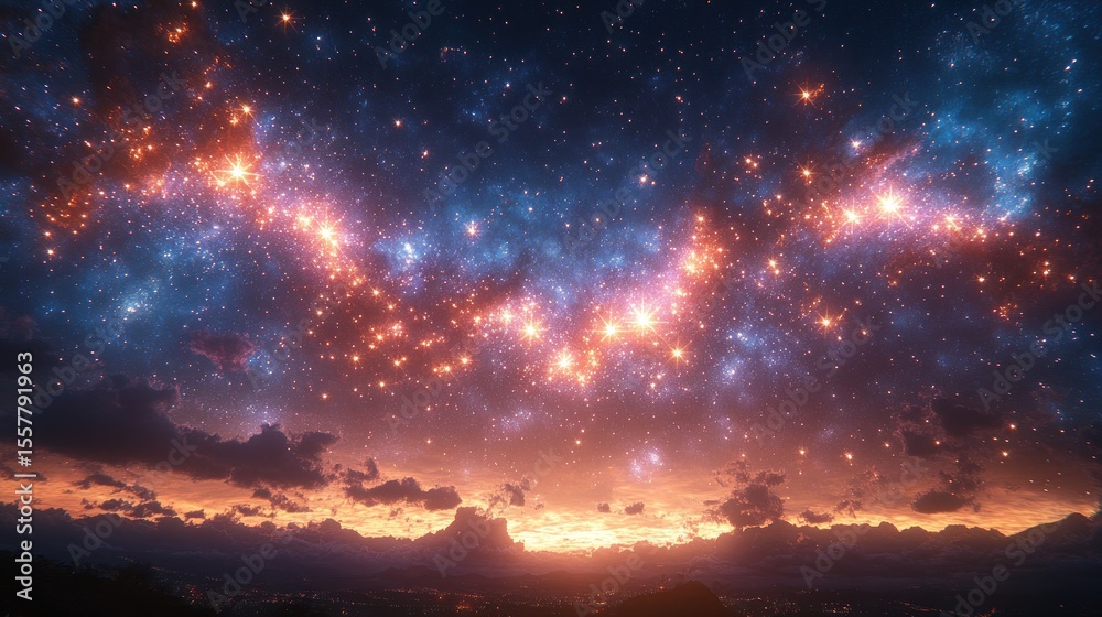 Fototapeta premium Celestial sunset over a landscape