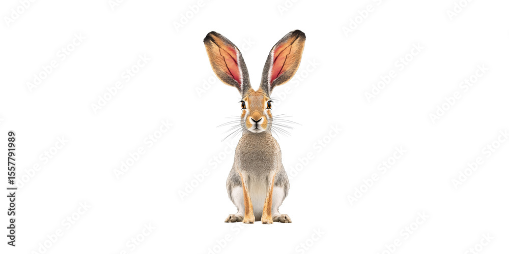 Fototapeta premium Rabbit With Large Ears. Symbol Of Alertness And Curiosity In Nature Isolated On Transparent Background