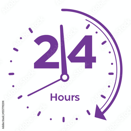Flat design 24 hours availability symbol, Open all day customer help graphic
