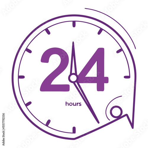 24 Hours Availability Symbol with Purple Clock Face for Business and Help Center Use