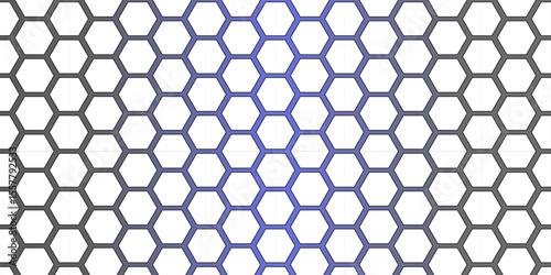 Seamless blue honeycomb hexagon pattern with a metallic grid texture background
