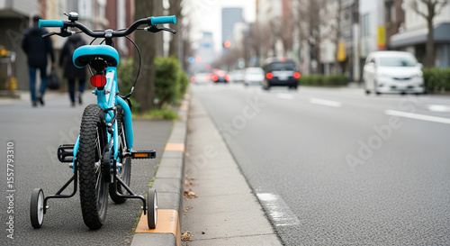 ギリギリ歩道側に置かれた子ども用の自転車：青切符・罰金